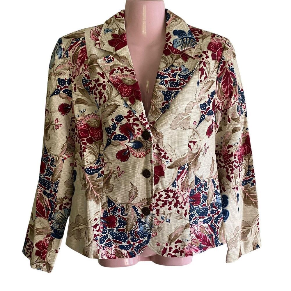 Coldwater Creek Blazer Womens XS Multicolor Floral Tapestry Jacket Cotton Lined